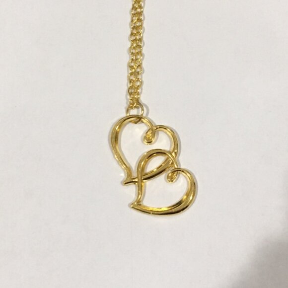 Double Heart Pendant Necklace, Gold Tone or Rose Gold Tone - Picture 3 of 5